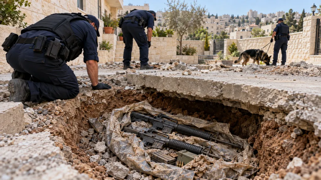 בחפירה מתחת לבטון בבית חנינא: שוטרי שפט חשפו רובי M16 ומאות כדורים